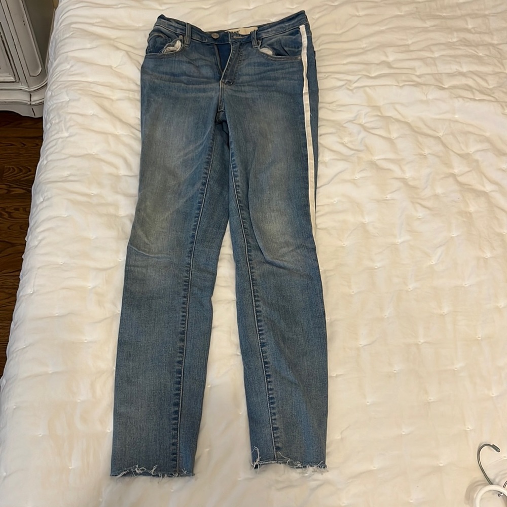 Garage ultra high rise jeans with white side stripes in size 01